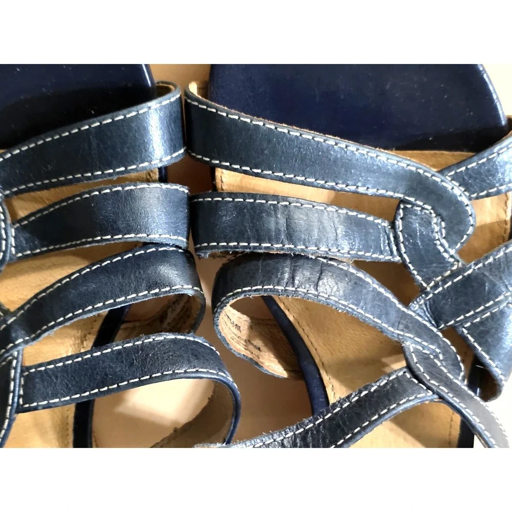 NURTURE Women's Leather Platform Wedge‎ Espadrille Slide Sandals Size 8.5M Blue